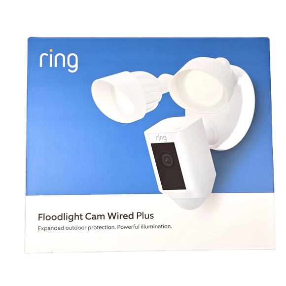 Brand New Ring Floodlight Cam Wired Plus White 1080HD Video Camera 2-way Talk - Picture 1 of 8